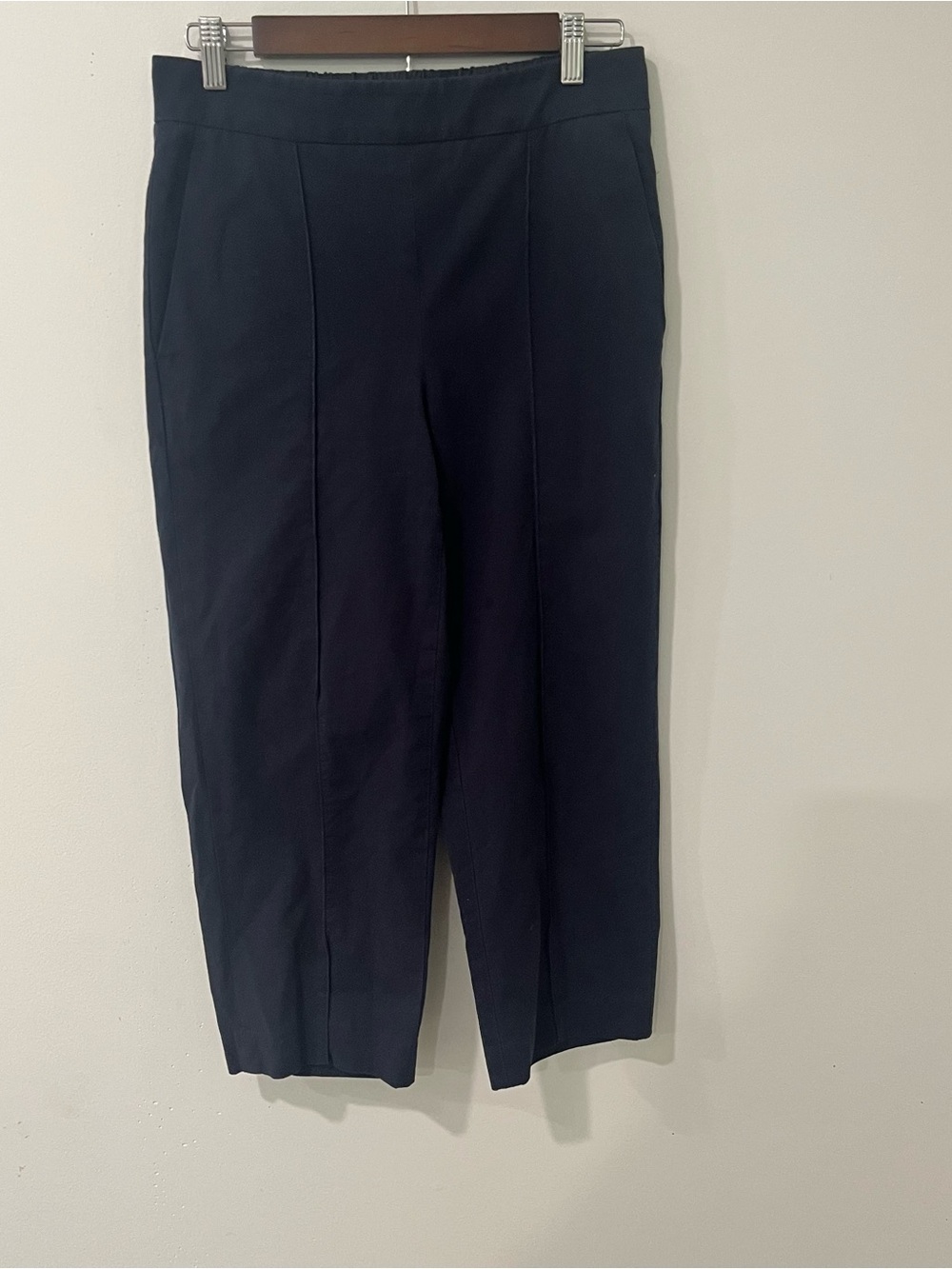 Vince 100% Cotton Navy Pintuck Pull-On Cropped Pants S Petite - Picture 2 of 9